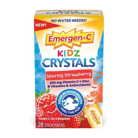 Emergen-C Kidz Crystals, On-The-Go Vitamin C Supplement for Immune Support, Sparkly Strawberry, 28 Stick Packs