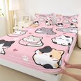 thumbnail image 3 of Manfei Cartoon Cat Fitted Sheet Full, Kawaii Animal Bed Set, Pink, 3-Piece, 1 Fitted Sheet and 2 Pillowcases, 3 of 6