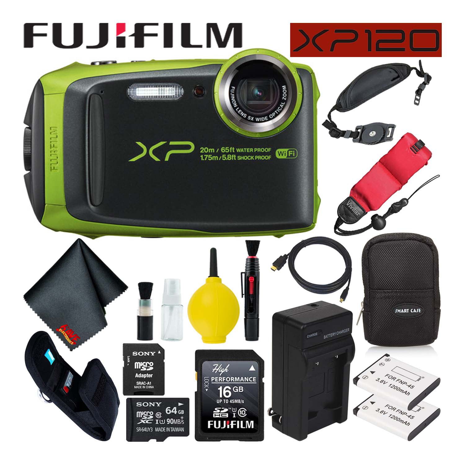 Memoriseren Zilver Kritiek Fujifilm FinePix XP120 Waterproof Digital Camera 600019756 (Lime) Large  Accessor - Walmart.com