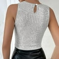 thumbnail image 6 of SNKSDGM Female Womens Ribbed Tank Top High Neck Women's Tank Tops Women Fashion Solid Sequin Casual Sexy Crewneck Sleeveless Vest S, 6 of 6