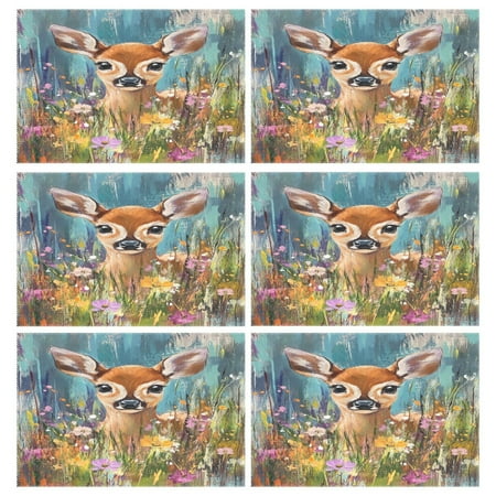 

Fawn with Colorful Background 6-Piece 12x18in Durable Place Mats Heat-Proof and Non-Slip