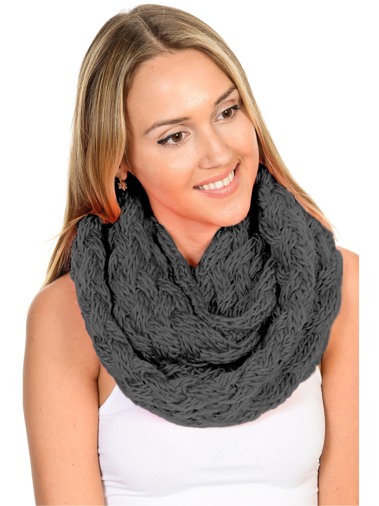 BASICO Winter Chunky Knitted Infinity Scarf for Women Warm Circle Cable ...