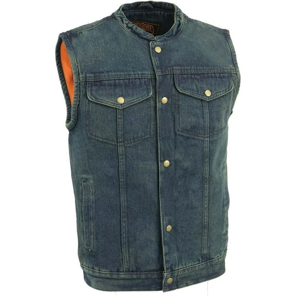 good fortune DM2238 Men's Classic Black Denim Club Style Vest with Snap Button Closure