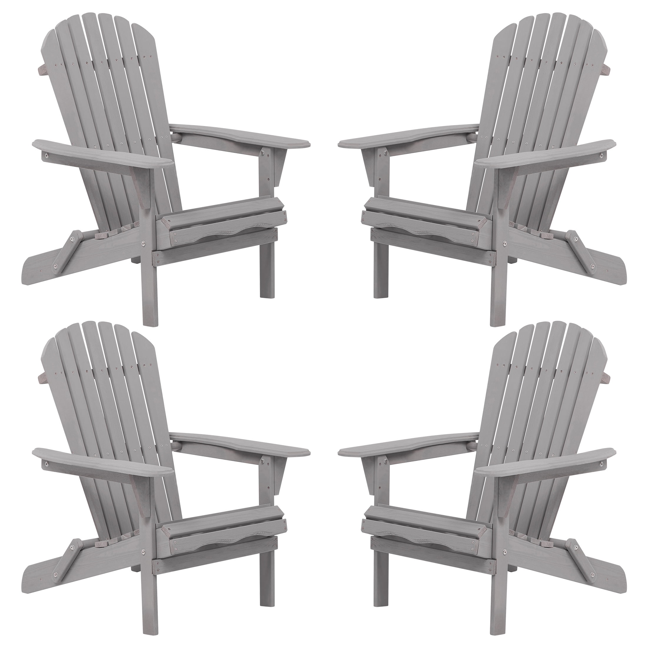 UHOMEPRO Folding Adirondack Chair Set of 4, Outdoor Weather Resistant Patio Lawn Chair, Wooden Fire Pit Chair for Outside Deck Garden Backyard Balcony, Patio Furniture Set Lounge Chairs, Gray A