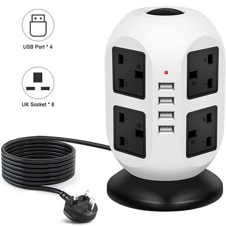 Power Strip Tower 4 USB Ports 8 Way Outlets Charging Station 5M/16.4ft ...