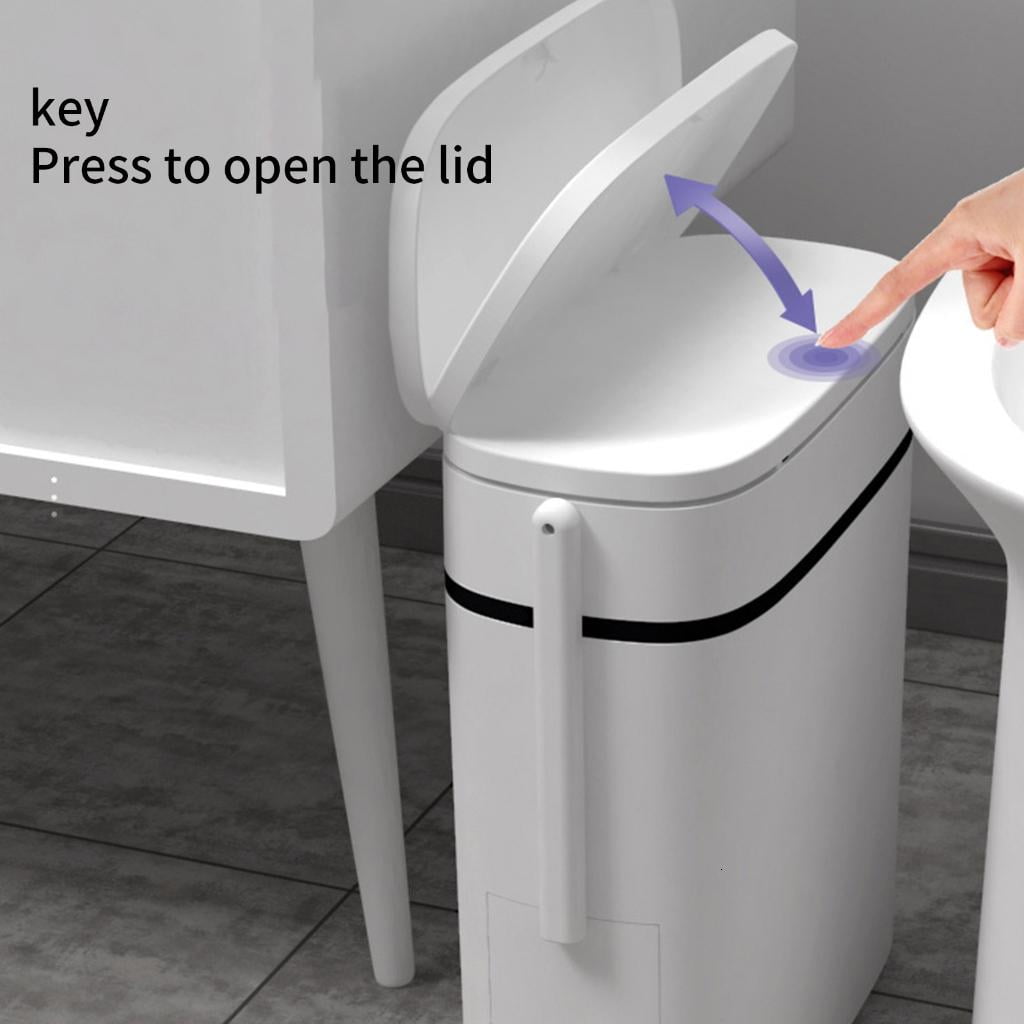 Giaone 14L Bathroom Trash Bin Trash Can With Lid & Featuring Toilet Brush Holder