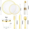 thumbnail image 2 of 350PCS Thanksgiving Clear-Gold Plastic Plates - Gold Plastic Dinnerware Sets for 50 Guests - 100 Gold Disposable Plates, 150 Gold Plastic Silverware, 50 Cups, 50 Napkins for Wedding & Party, 2 of 15