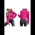 thumbnail image 3 of Chaqueta Blazer de Ante y Piel Sintética de Larga con Cremallera Corta para Mujer, Moda de Otoño. Rosa Roja M, 3 of 7