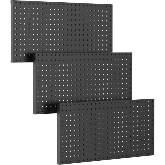 3Pcs Metal Pegboard Panels for Wall Garage Utility Tools Pegboard Storage System for Workbench, Shop, Modular Peg Board Organizer Board Kit(Pack of 3, Black)