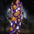 thumbnail image 2 of GZWYHT 2 Piece Pajama Set for Women Halloween Pajamas Pumpkin Print Short Sleeve Button Top and Capri Pants Summer Pjs for Women Set Matching Halloween Pajamas Purple M, 2 of 7