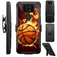 thumbnail image 1 of Compatible with Cricket Ovation 2 | AT&T Maestro Max Hybrid Luxguard Holster Phone Case Cover (Flaming Basketball Fire), 1 of 1