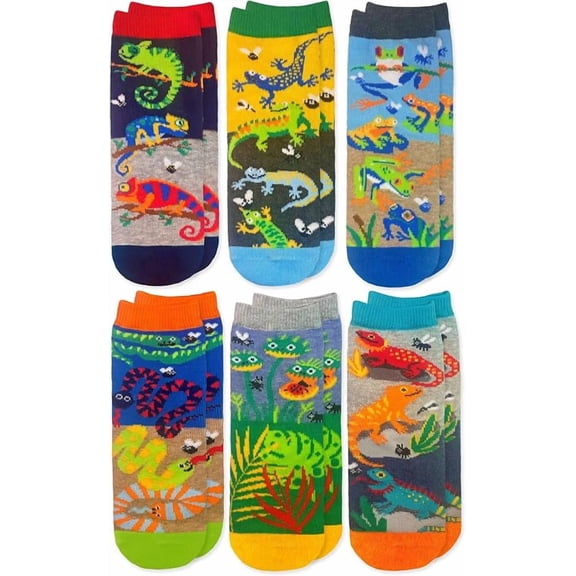 Jefferies Socks Boys' Reptiles Pattern Fun Crew Socks 6 Pair Pack