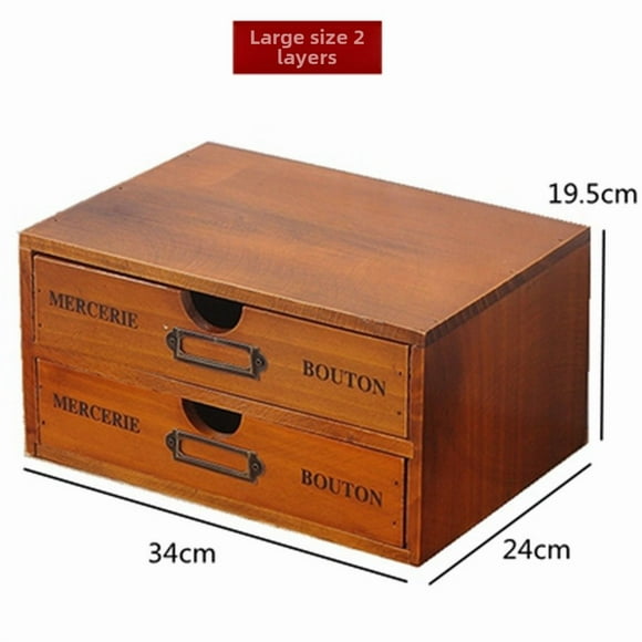 Large 2-Tier Solid Wood Storage Organizer with Multiple Drawers - Japanese-Style Zakka Plywood & Pine Cosmetic Holder for Office, Dorm, Bedroom - Custom Logo Print Available - Ideal for CDs, Remote