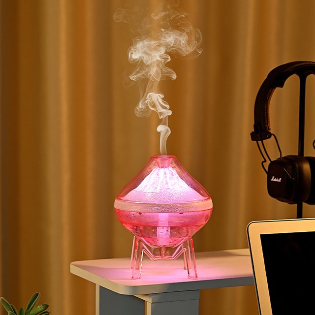 Humidificador de Grietas con Lámpara Volcánica de Simulación de Escritorio, Lámpara Colorida, Linterna de Carreras, Humidificador de Aerosol Silencioso para El Hogar.