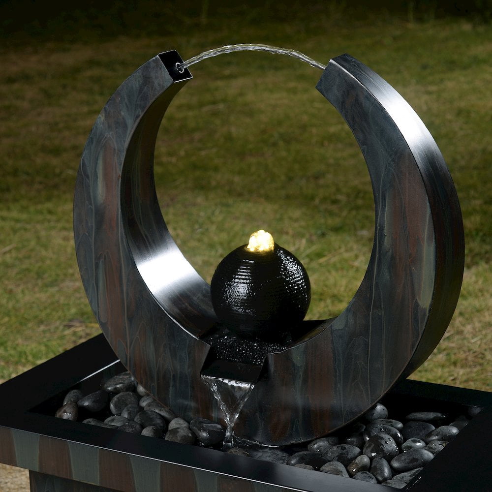 Hi-Line Gift LED Lights Zinc Metal Fountain with LED Lights Outdoor, Rusty Gray