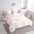 thumbnail image 2 of spefrowx Checkerboard Bowknot King Bedding, Pink Minimalist Print King Bed in a Bag, Pink Reversible, 7pcs, 2 of 6