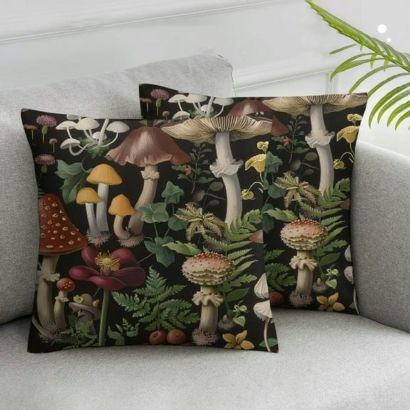 JRXY Boho Mushroom Pillow Covers Set of 2, Black Mushrooms Outdoor Decorative Throw Pillow Covers Vintage Farmhouse Pillowcase  Mushroom Decor for Couch Home Sofa White