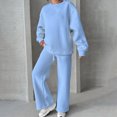 thumbnail image 4 of Towmus Two Piece Lounge Sets for Women Fall Outfits Long Sleeve Tops Wide Leg Pants Matching Sets Vacation Travel Outfits, Light Blue, XL, 4 of 5