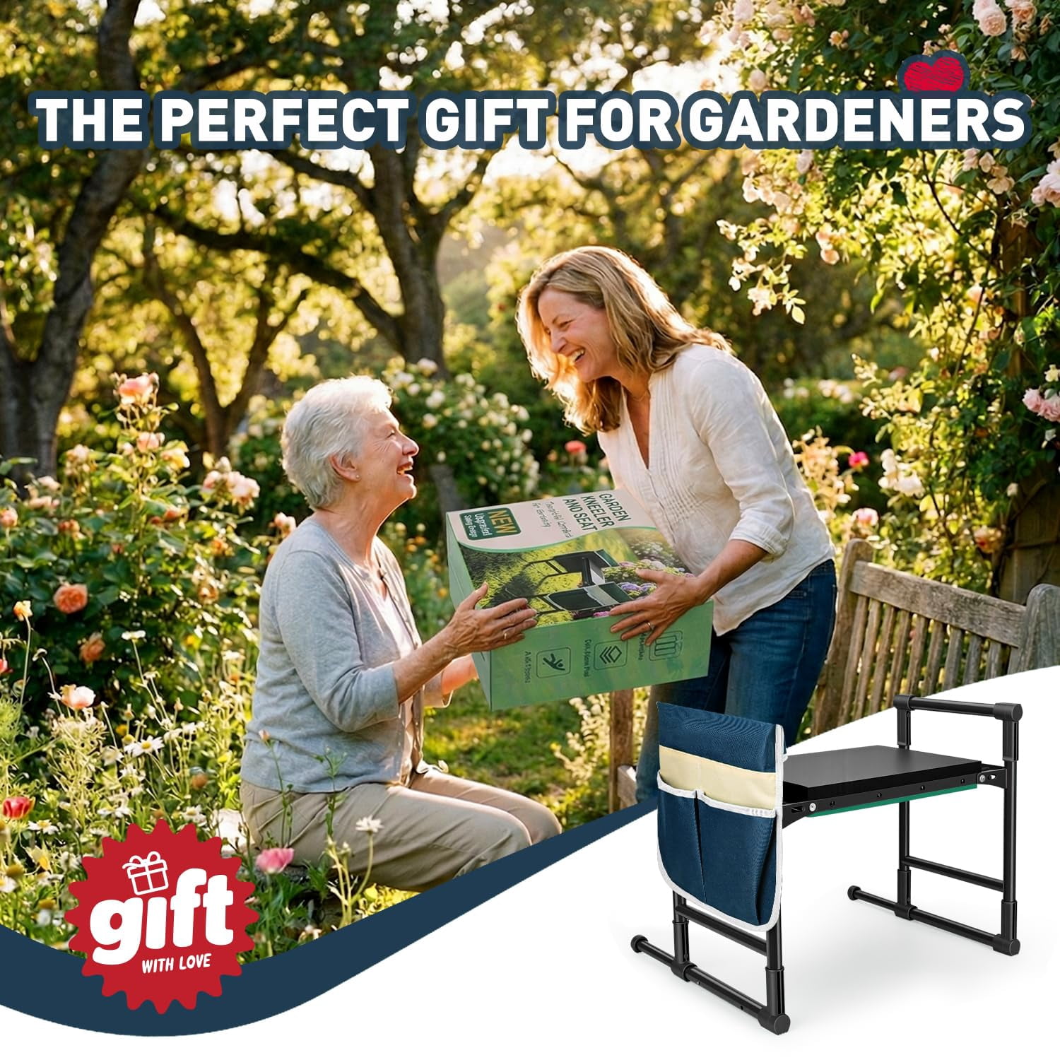 Garden Kneeler and Seat for Seniors – Heavy Duty Anti-Tip Gardening Stool with Widened Thick Soft Kneeling Pad, Foldable Garden Bench with Sturdy Handles, Gardening Gifts for Women Men Mom (Green)