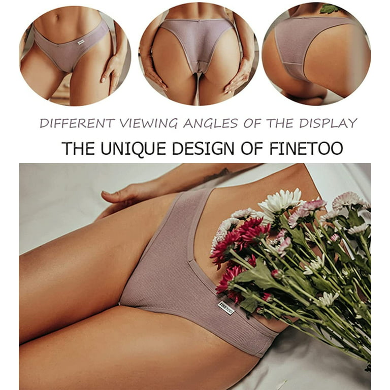 FINETOO 6 Pack Cotton Underwear For Women Cute Low Rise Bikini Rib Cheeky  Panties V-shaped waistband Hipster Lingerie S-XL 