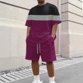 thumbnail image 2 of Clossjun Short Sets for Men, Men's 2 Piece Color Block Outfits, Summer T-Shirt and Shorts Set, Casual Workout Tracksuits, 2 of 4
