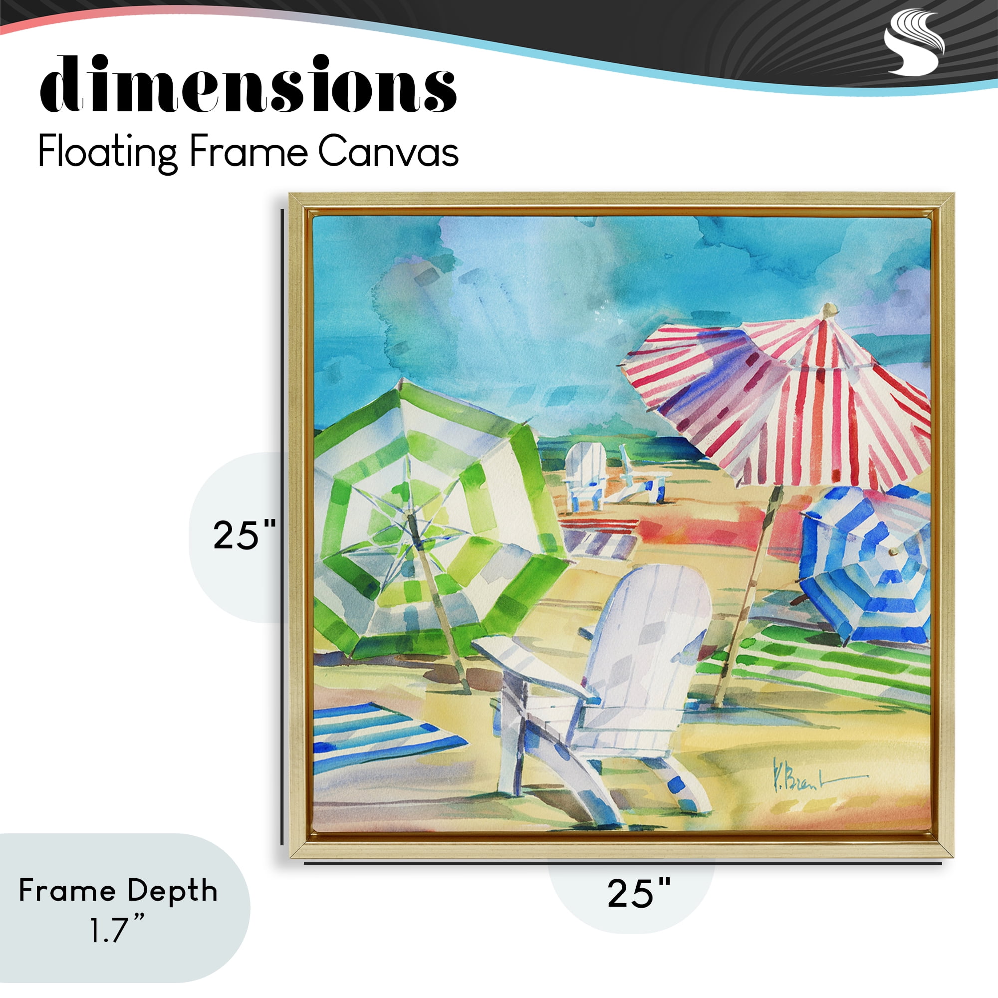 Stupell Industries Ventura Beach Umbrellas Gold Framed Floater Canvas Wall Art, design by Paul Brent