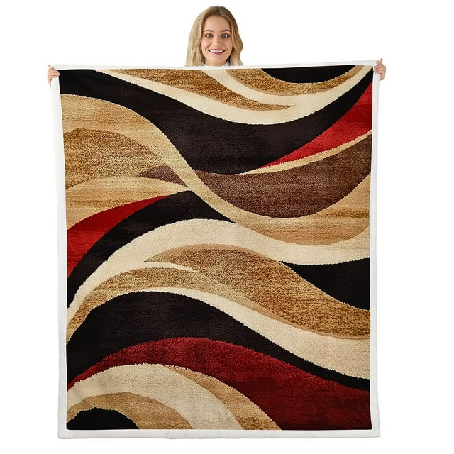 Erosebridal Modern Abstract Throw Blanket for Couch, Brown Red Plush Blanket, Minimalst Decor
