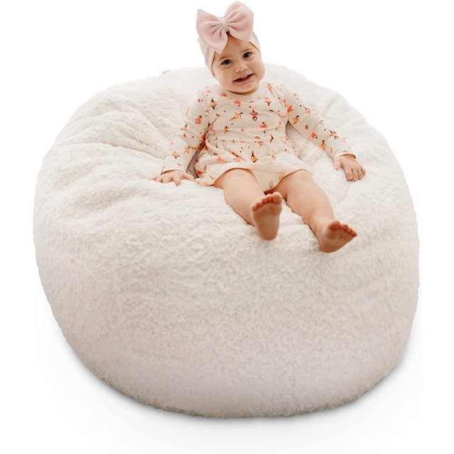 ZZPFACE Faux Fur Bean Bag Chair for Kids, Convertible Chair Folds from