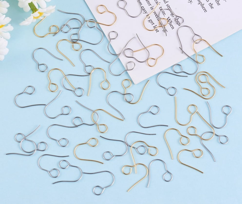 E634 - 100 pcs 316 Stainless Steel Earring Hooks with Loop Hole - 18mm x 15mm - Large Hole: 4.6mm - 50 Silver and 50 Gold