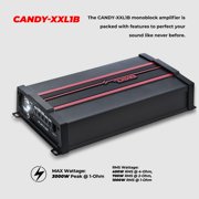 DS18 CANDY-XXL1B Amplifier in Black - Class D, Monoblock, 3000 Watts Max, Digital, 1/2/4 Ohm, with Remote Subwoofer Level Controller - Compact Mini Amplifier for Speakers in Car Audio System