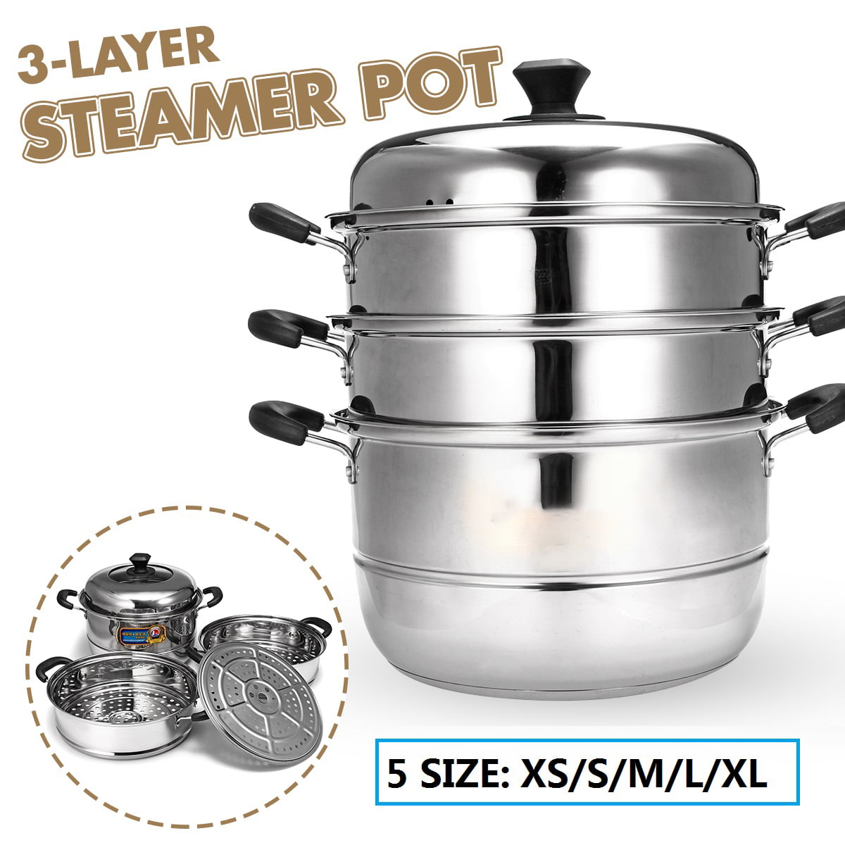 3 PIECE MINI POT PAN STAINLESS STEEL VEGETABLE FOOD STEAMER COOKER KITCHEN NEW