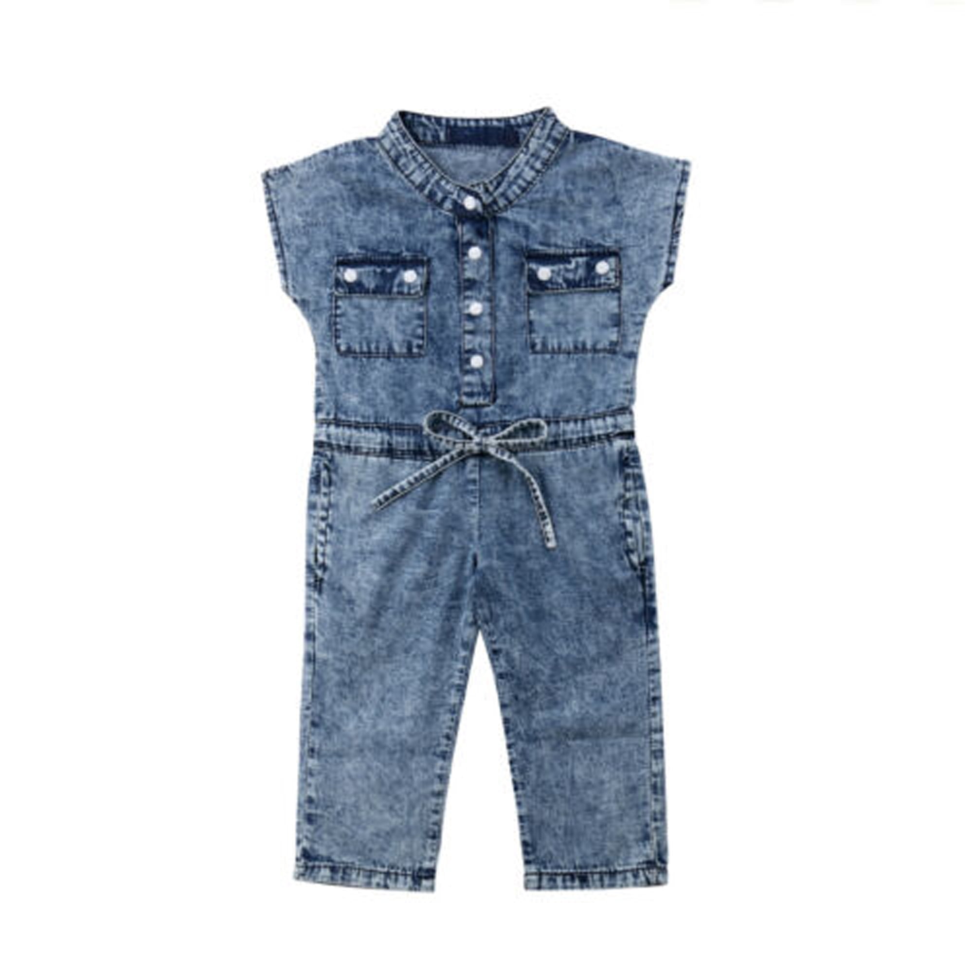 Baby Girl Blue Denim Sleeveless Overall Dress with Pockets