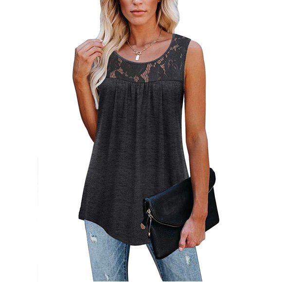 SMihono Womens Tops Womens Tank Top Womens Sleeveless Lace Active Tank Tops Ruffle Loose Tunic Blouse Shirt Blouse Tank Tops for Women Womens Summer Tops