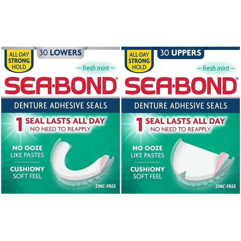 SeaBond Denture Adhesive Seals Bundle, Fresh Mint, 30 Uppers and 30 Lowers