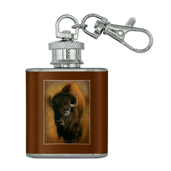 Bison Buffalo on the Praire Field Stainless Steel 1oz Mini Flask Key Chain