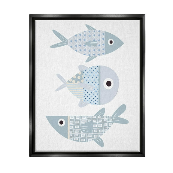 Stupell Industries Various Patterned Aquatic Fish Design Graphic Art Jet Black Floating Framed Canvas Print Wall Art, Design by Kim Allen