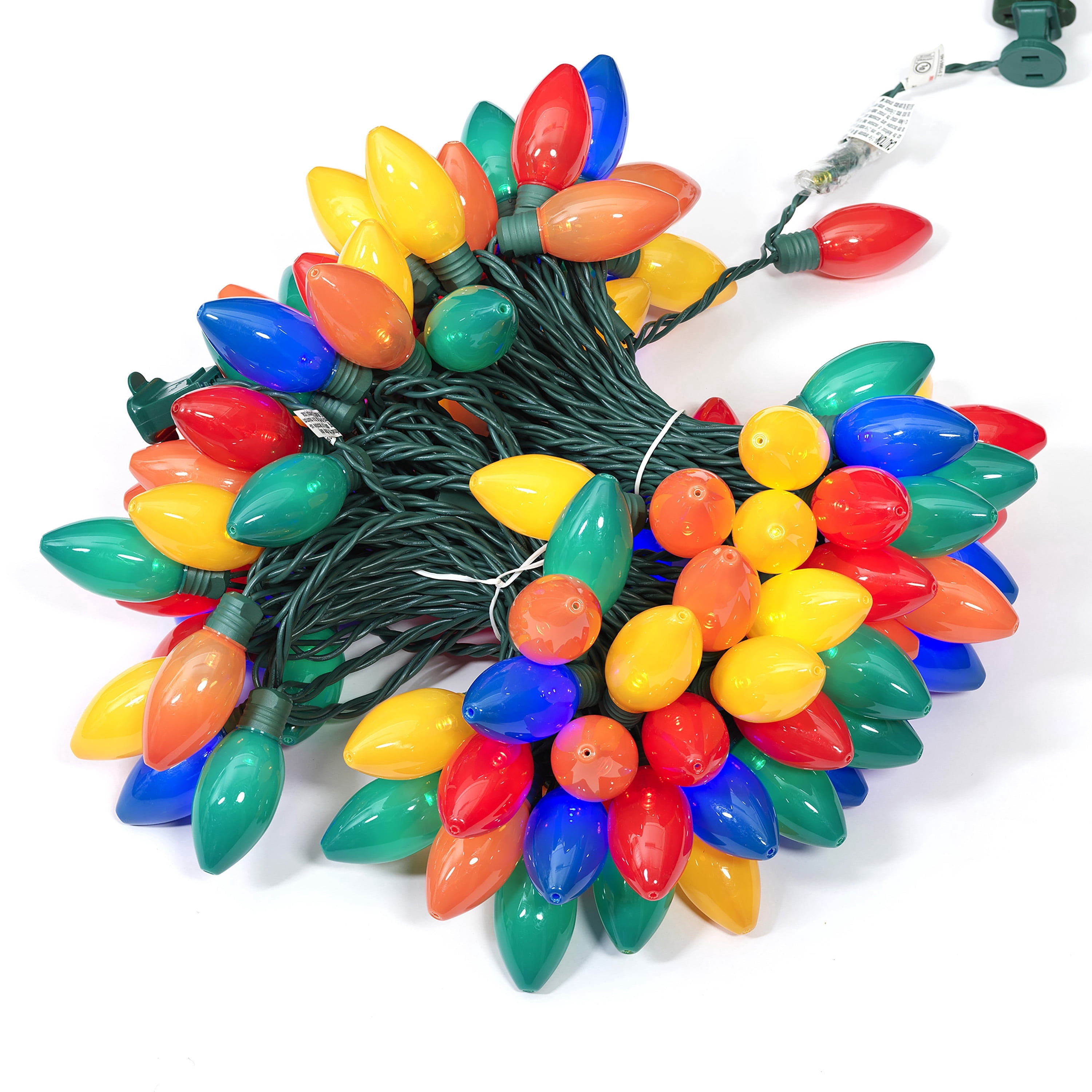 Indoor/Outdoor 100-Count LED Smooth C9 Christmas String Lights, Ceramic Multicolor, Green Wire, 57', by Holiday Time