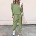 thumbnail image 2 of Itsame Sweatsuits 2pcs Sets for Womens Long Sleeved Sweatshirt and Pants Pocket Relaxed Solid Color Round Neck Casual Set Army Green Size 3XL, 2 of 6