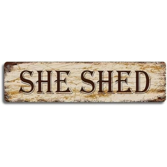 Retro Look Metal She Shed Garden Sign - Funny Wall Decor for Home, Kitchen, Farmhouse - Best Gift for Friends 16x4