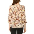 thumbnail image 4 of INSPIRE CHIC Women's Boho Blouse Floral Print Tie Neck 3/4 Sleeve Casual Tops XS Beige, 4 of 9