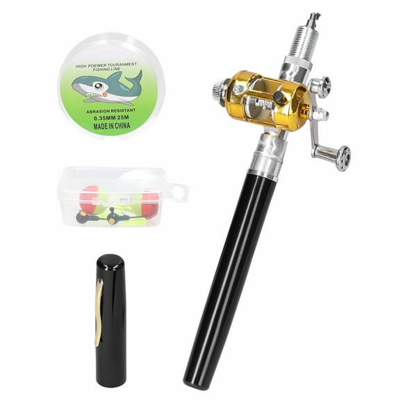 Yeacher Portable Telescopic Mini Fishing Pole Set Pocket Pen Shape Folded Fishing Rods Kit with Reel Wheel