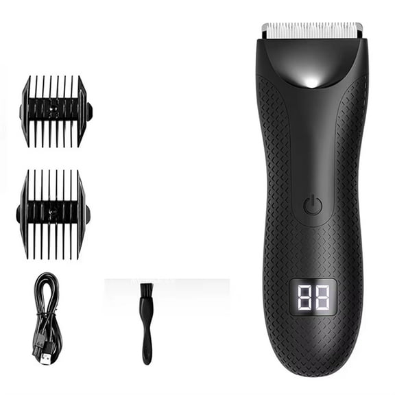 Body Hair Trimmer Rechargeable Groin Hair Trimmer Ceramic Blade Electric Shaver with 2 Guide Comb Body Groomer for Men B,1 * Body Hair Trimmer 1 * USB Charging Cable 2 * Positioning Comb,Black