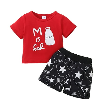 

Baby Boys Girls Short Sleeve Letter T-Shirt Tops Cartoon Printed Shorts Pants Outfit Set 2PCS Boy Summer Outfits