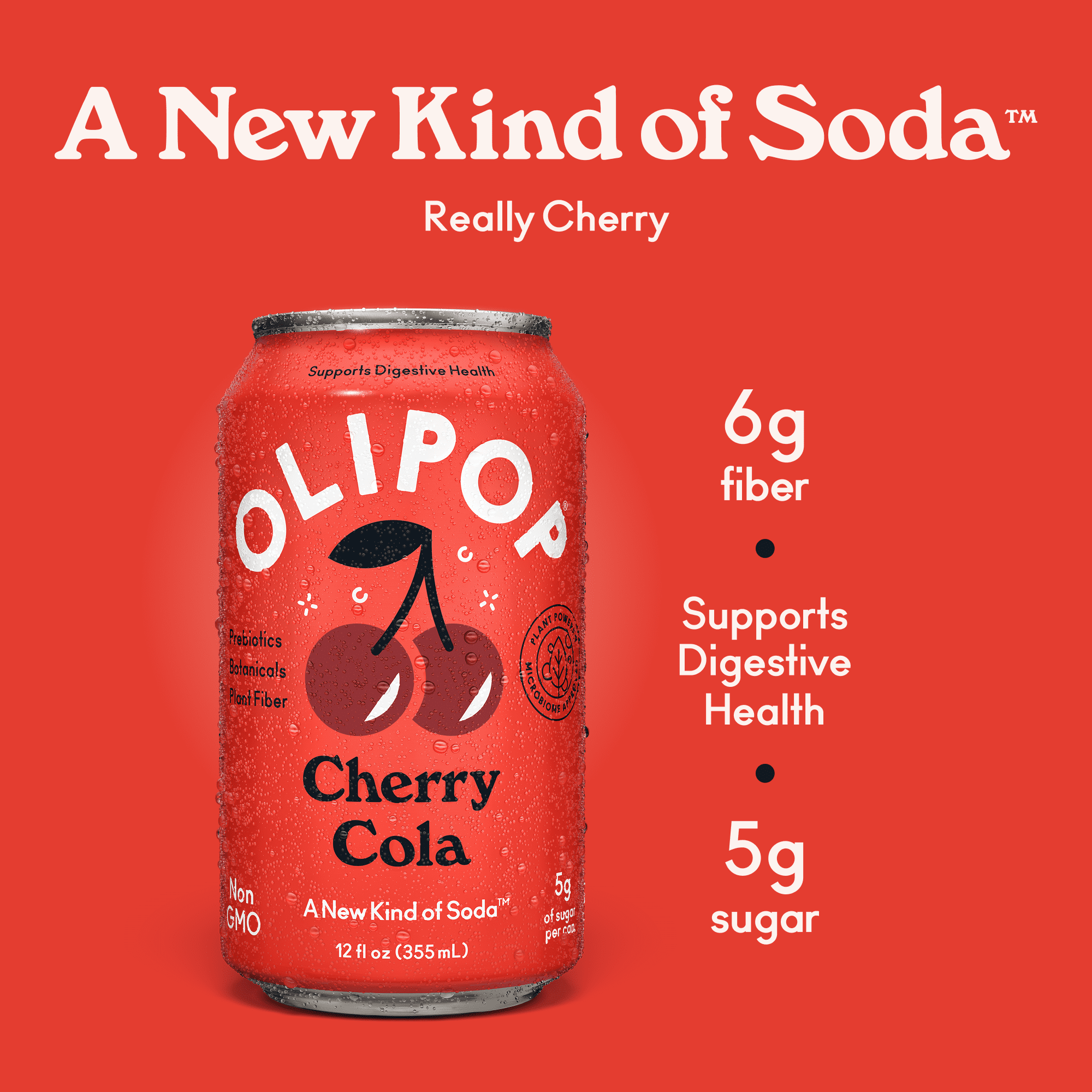 (6 pack) OLIPOP Prebiotic Soda, Cherry Cola, 12 fl oz, 24 Pack, Pantry Packs