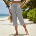 thumbnail image 4 of Delayuji Womens Capri Pant High Waisted Drawstring Elastic Comfy Straight Leg Short Pants Cropped Pant With Pockets, 4 of 7
