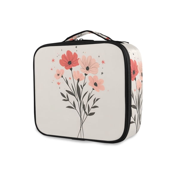 FORMRS Travel Makeup Bag Large Capacity Train Case Cosmetic Organizer with Adjustable Dividers, Pink Flower