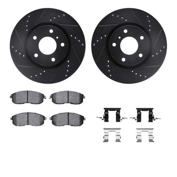 Dynamic Friction Company Front Brake Rotors-Drilled and Slotted-Black with 5000 Advanced Brake Pads includes Hardware 8512-68006