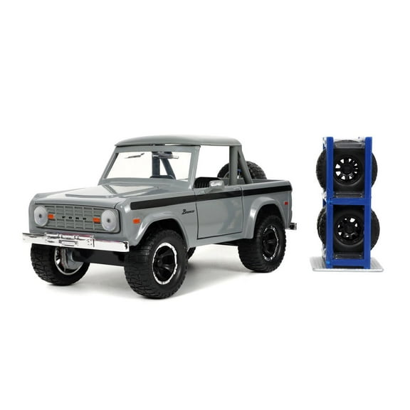 1973 Ford Bronco Pickup Truck with Extra Wheels, Gray - Jada Toys 33849 - 1/24 scale Diecast Car