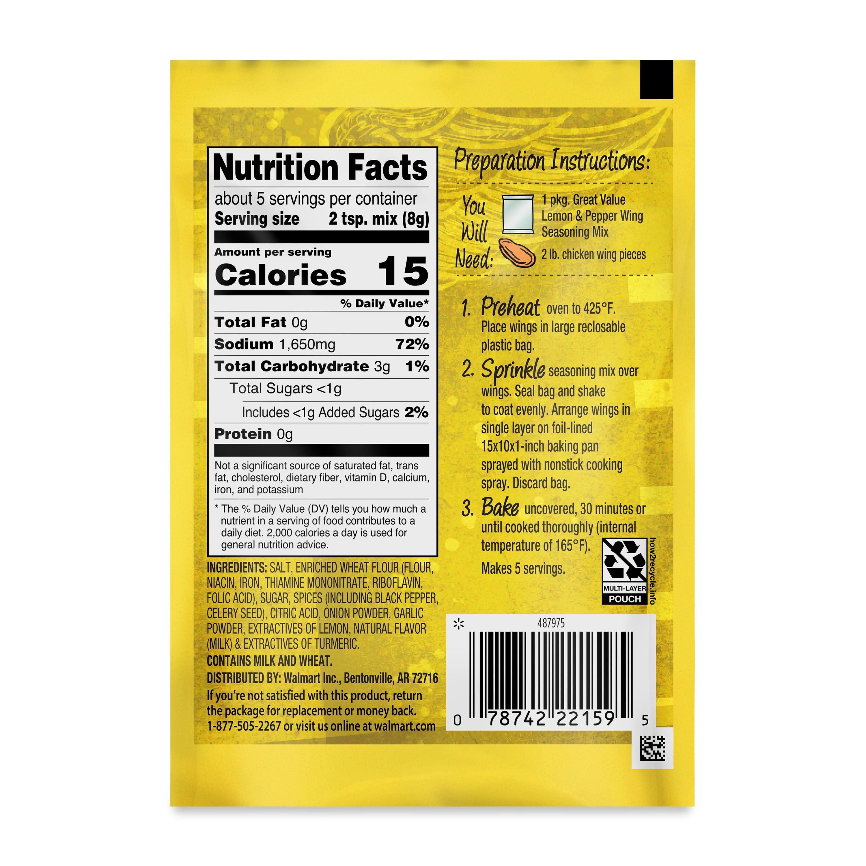 Great Value Lemon & Pepper Wing Mix, 1.5 oz