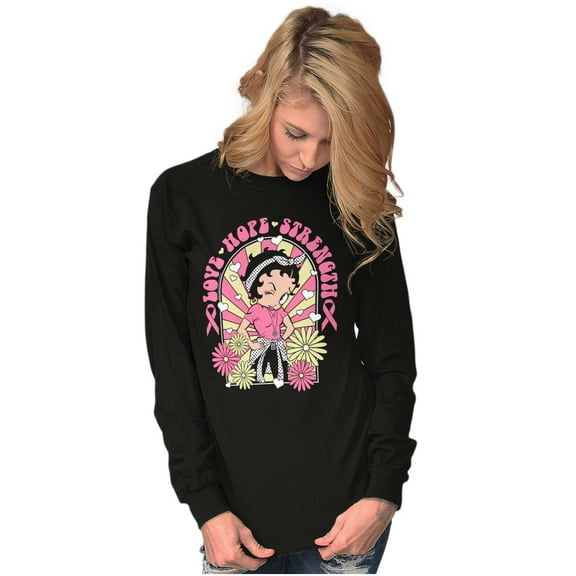 Betty Boop Breast Cancer Positivity Women Plus Size Long Sleeve Graphic Tee Brisco Brands 2X